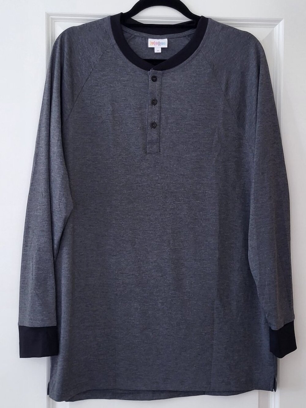 NWT LuLaRoe Mark Top Men's Henley Long Sleeve T-Shirt Gray & Black Size Medium